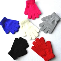 Children Knitted Gloves Winter Kids Pupil Student Solid Color Furry Full Finger Mittens Autumn Writing Warmer Hand 6-11Years Old 1