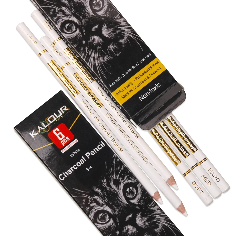 6pcs/12pcs Charcoal Pencil White Carbon Black Carbon Sketch Pencil Easy To Shading Can Be Modified for Drawing Sketch Shadow