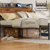 Bed Frame with Charging Station and LED Lights,Industrial Platform Beds Queen Size with Storage Headboard, Bed Frames 3