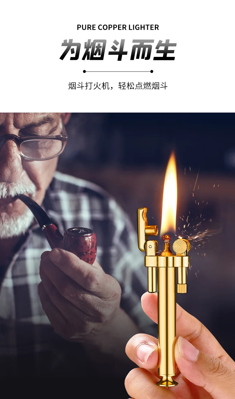 Description Picture 5 of itemNew German ROWENTA Detachable Pipe Lighter Permanent Cotton Core Pure Copper Kerosene Windproof Grinding Wheel Flint Lighter