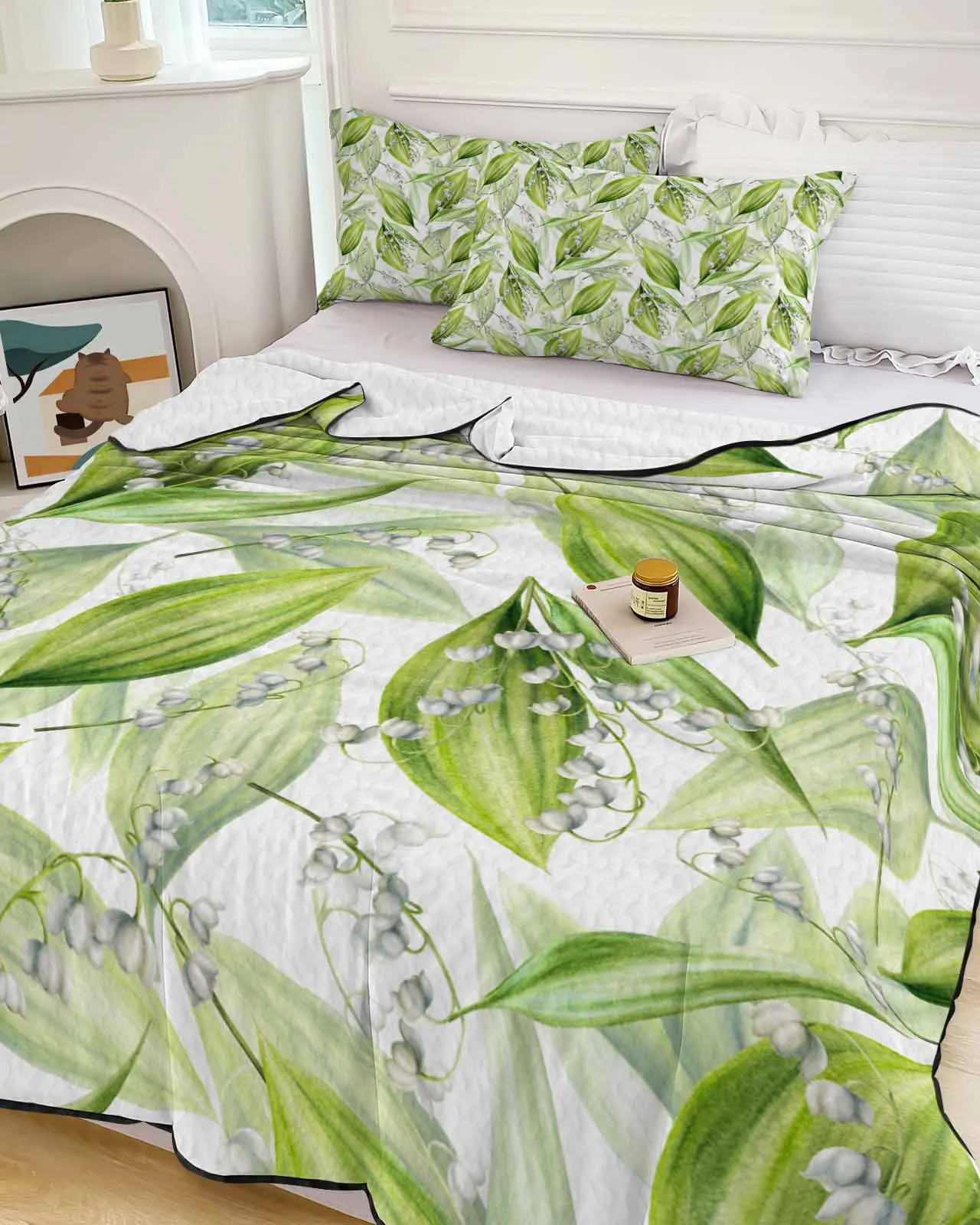 abstract-green-leaf-plants-cooling-blankets-air-condition-comforter-lightweight-summer-quilt-for-bed-breathable-soft-thin-quilt