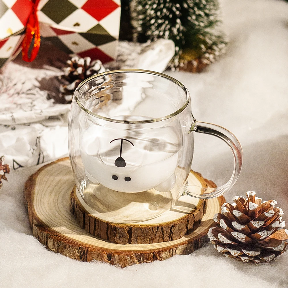 1pc Creative Cute Bear Double-layer Coffee Mug, Carton Double Glass Cup Milk Glass Lady Cute Bear Gift Christmas Gift Girls Gift