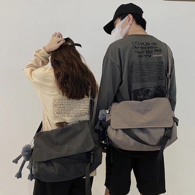 Korean version of dark messenger bag Harajuku function bag shoulder bag ins  tide tooling bag hip hop men's and women's bags