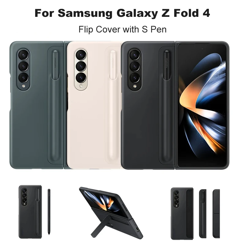 

For Samsung Galaxy Z Fold 4 Case with Kickstand and S Pen Holder Back Protector Standing Cover SPen Pocket For Z Fold4