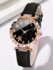 6PCS elegant black leaf plant print ladies quartz watch with black feather Love bracelet set selected gift 5