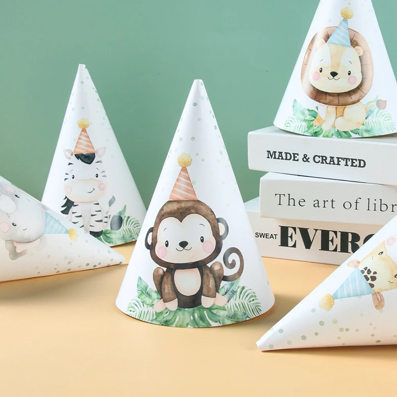 Description Picture 4 of item6pcs/lot New Lovely cartoon Jungle Lion Theme Party Paper Caps Cartoon Animal Party Hats For Kids Birthday Party Supplies