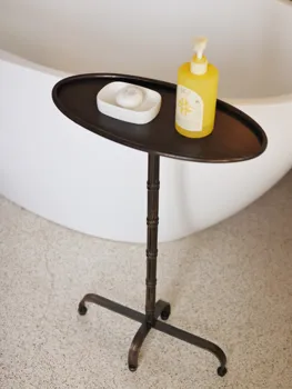 MOMO Side Table Corner Table Antique Vintage Metal Design Art Oval Narrow Space Suitable Compact Small Iron Tea Table