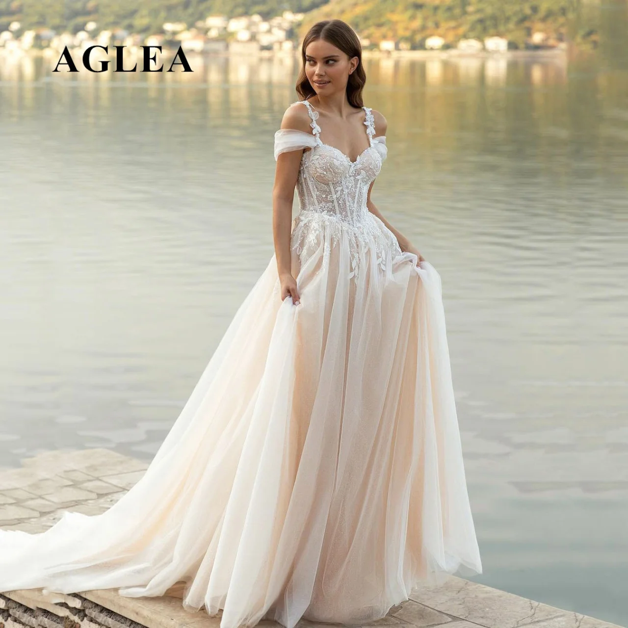 

AGLEA Beach Wedding Dress Sweetheart Lace Appliques Off Shoulder Corset Princess Bridal Dress Wedding Gown Custom Made