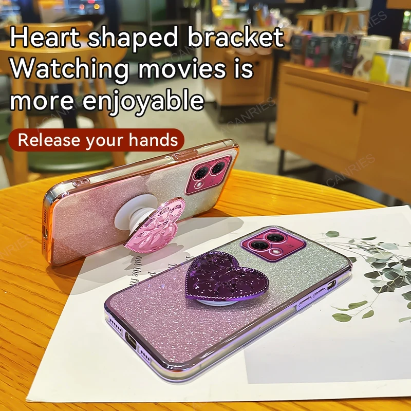 Heart Stand Glitter Plating Silicone Soft Phone Case