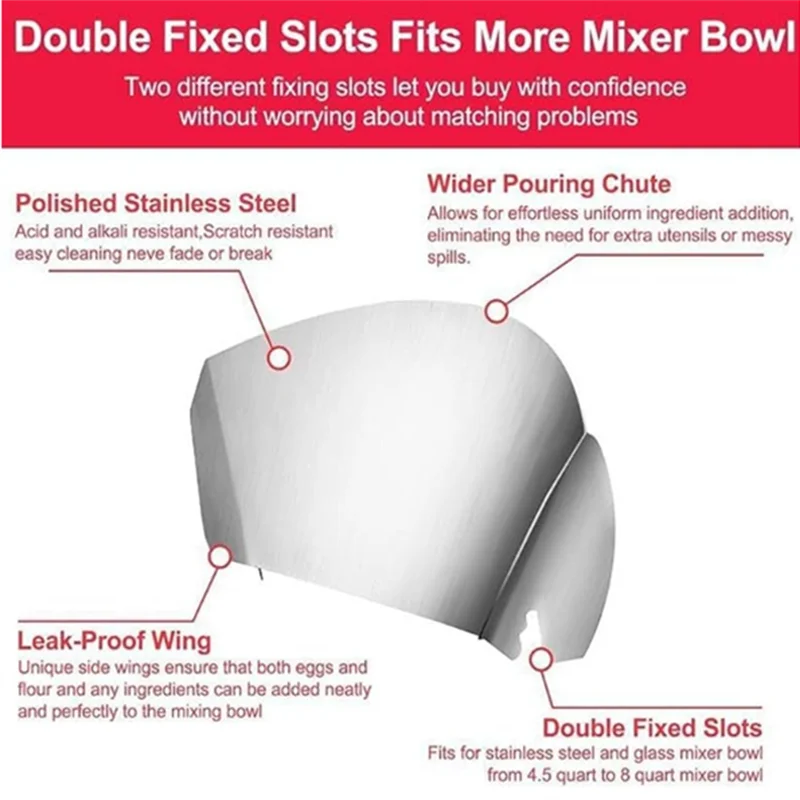 Description Picture 3 of itemFor Kitchen Pouring Trough for Kitchen Aid Mixers Stainless  Attachment Universal Splash Guard for Food Processor Accessorie