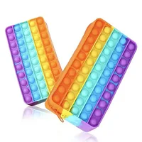 Rainbow Push Bubble Pencil Case Silicone Stationery Storage Bag ADHD Sensory Fidget Toys For Kids Boys Girls Decompression Gifts 3