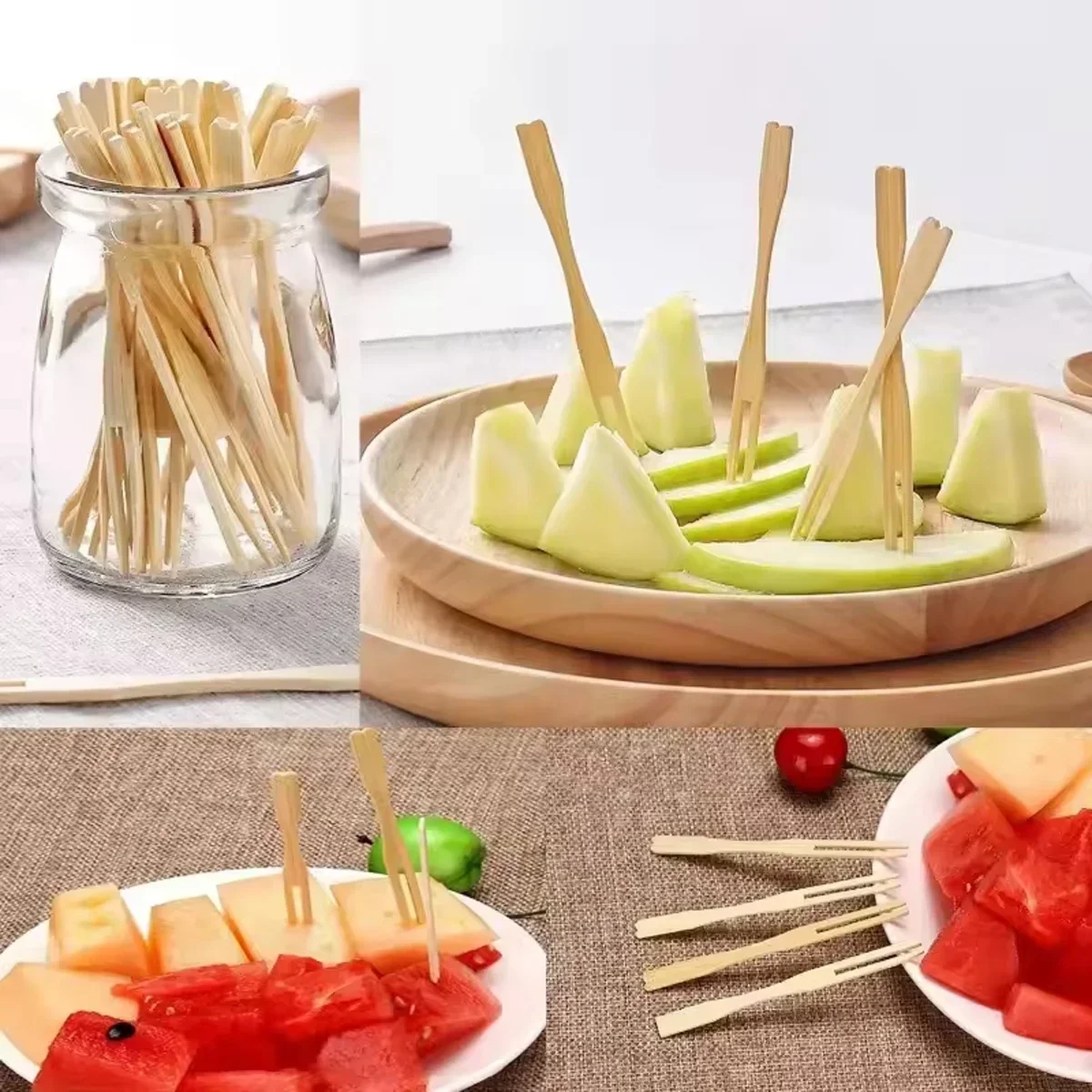 80pcs - Disposable bamboo fruit fork for cake and dessert