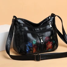  Luxury Soft Leather Women Messenger Shoulder Handbags and Purses Flowers Multi-pocket Crossbody Mommy Bag Ladies Sac 2022 New 
