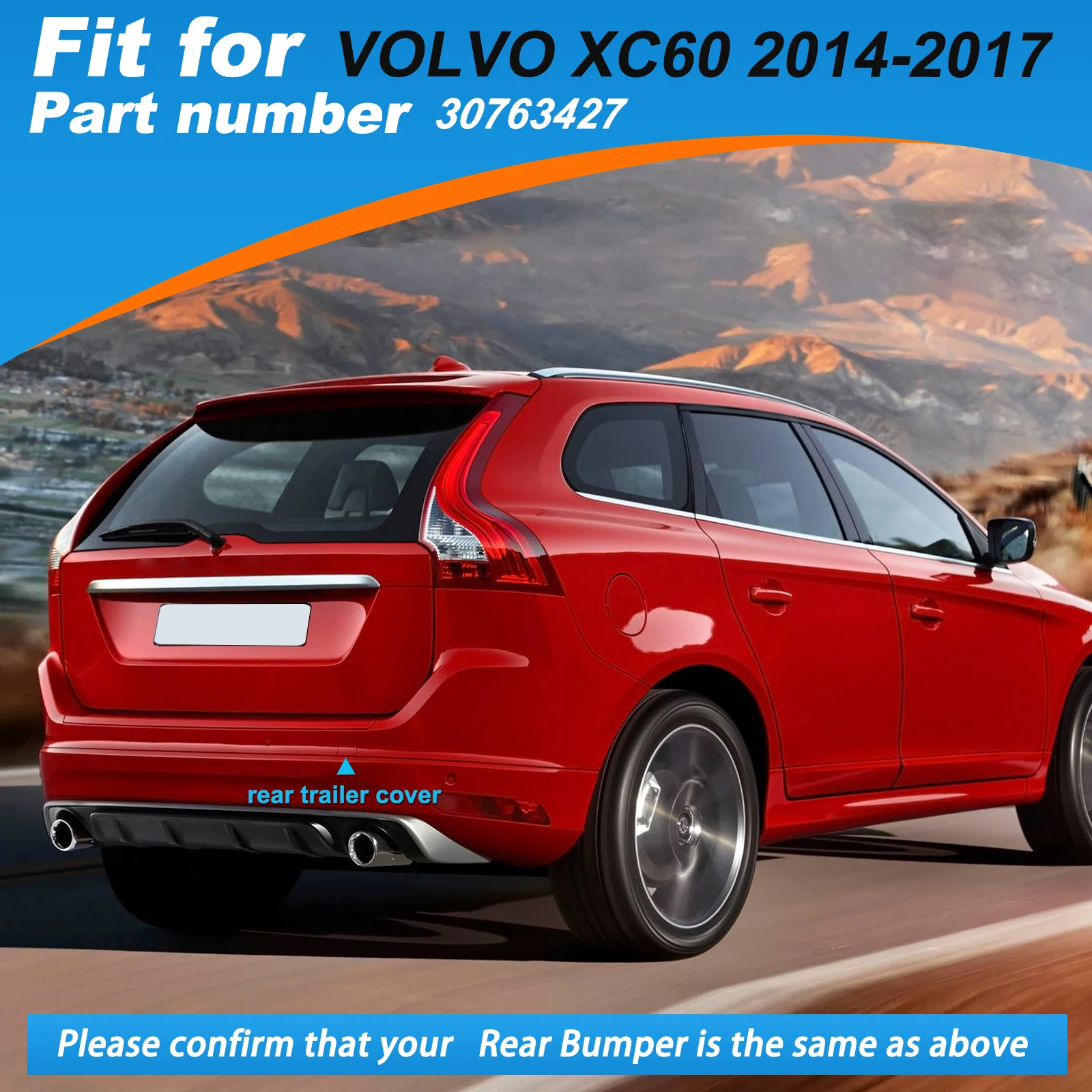 Rear Bumper Tow Hook Cover Cap Towing Eye For VOLVO XC60 Accessories 2014 2015 30763427 398550368 Right Passenger Side