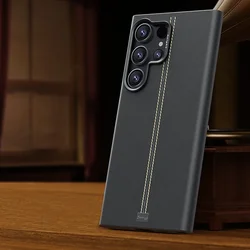 Retro Leather Matte Anti - Fingerprint Case with Magnetic Wireless Charging Compatibility - Galaxy S23 Ultra (Grey)