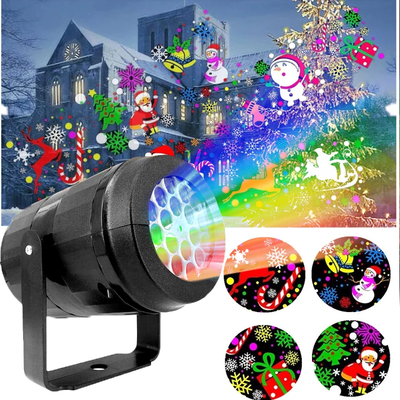 

Christmas LED Snowflake Projector Stage Lights 16 Patterns White Snows Projection Xmas Holiday Party Atmosphere Lamp Decoration