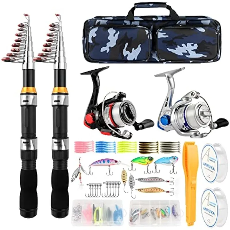 Telescopic Fishing Rod Reel Combo 2PCS 6.89FT Collapsible Fishing Pole  Spinning Reel Lures Accessories
