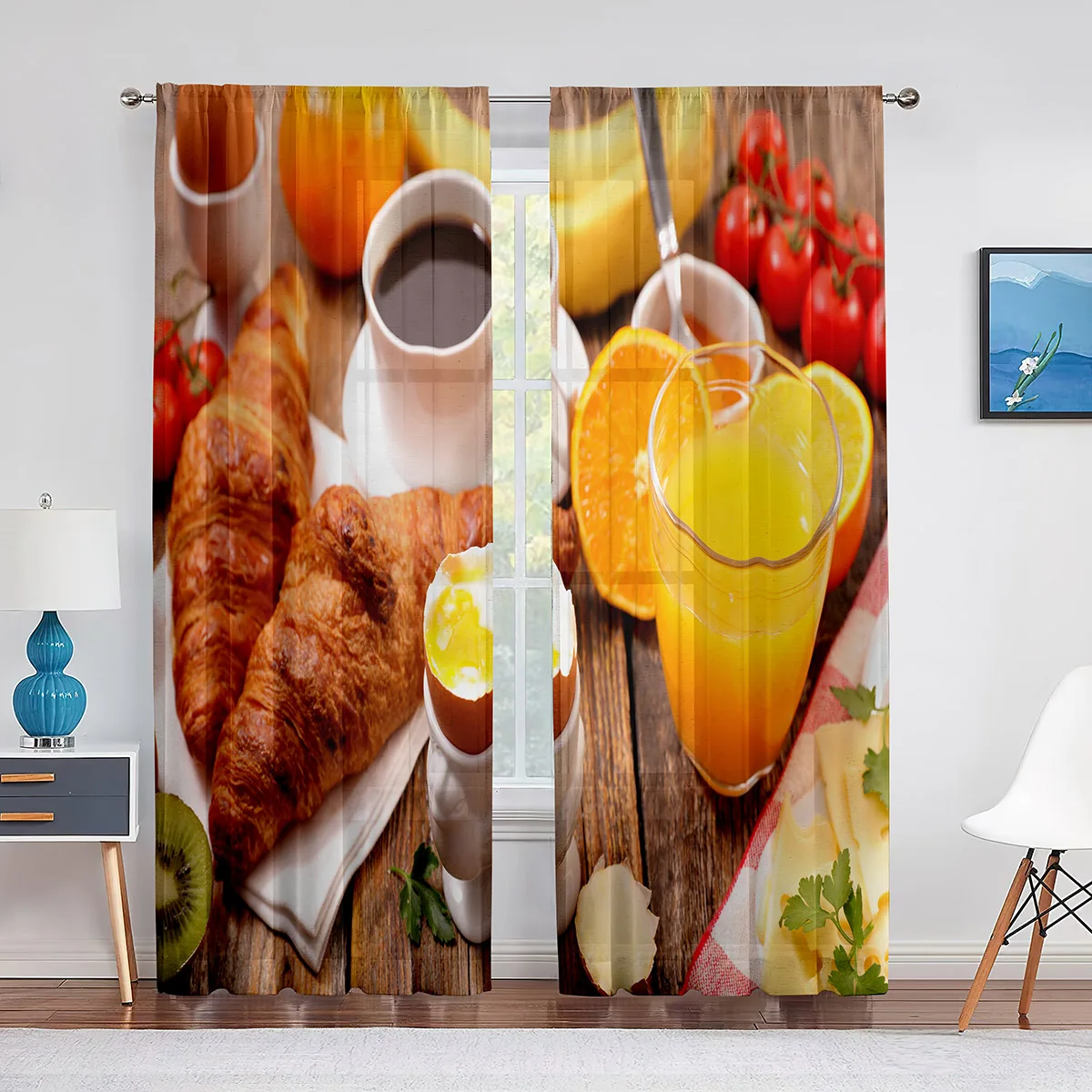 

Breakfast with Coffee Croissants Orange Juice Fruits Sheer Curtains for Living Room Bedroom Window Voile Tulle Curtain Drapes