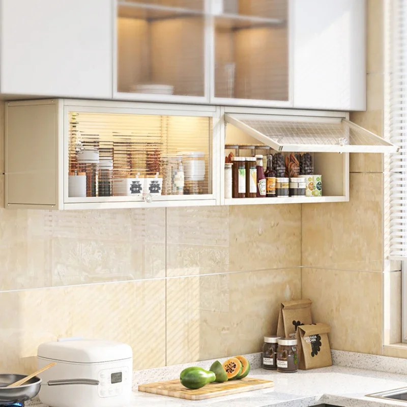 Wall-Mounted Seasoning Cabinet Thicken Carbon Steel Storage Shelves with Flip Door Below Cabinet Kitchen Shelf for Organization 3