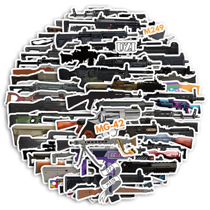 10/30/60Pcs Military Style Gun Stickers Cartoon Graffiti Waterproof Sticker Handbook Luggage Suitcase Notebook Laptop Motorbike