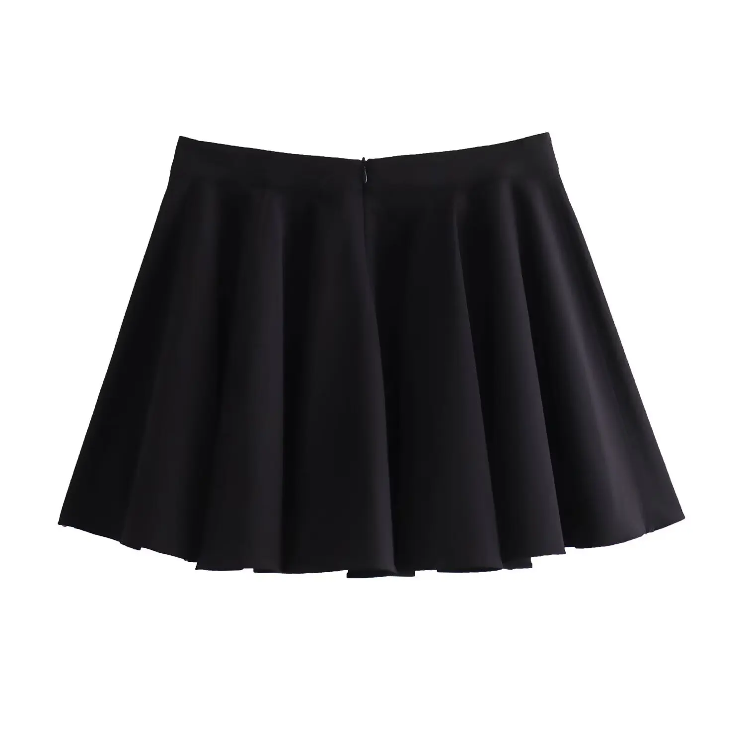 Sexy solid color black women's skirt zipper ruffle mini skirt pleated casual street fashion elegant 2024 summer