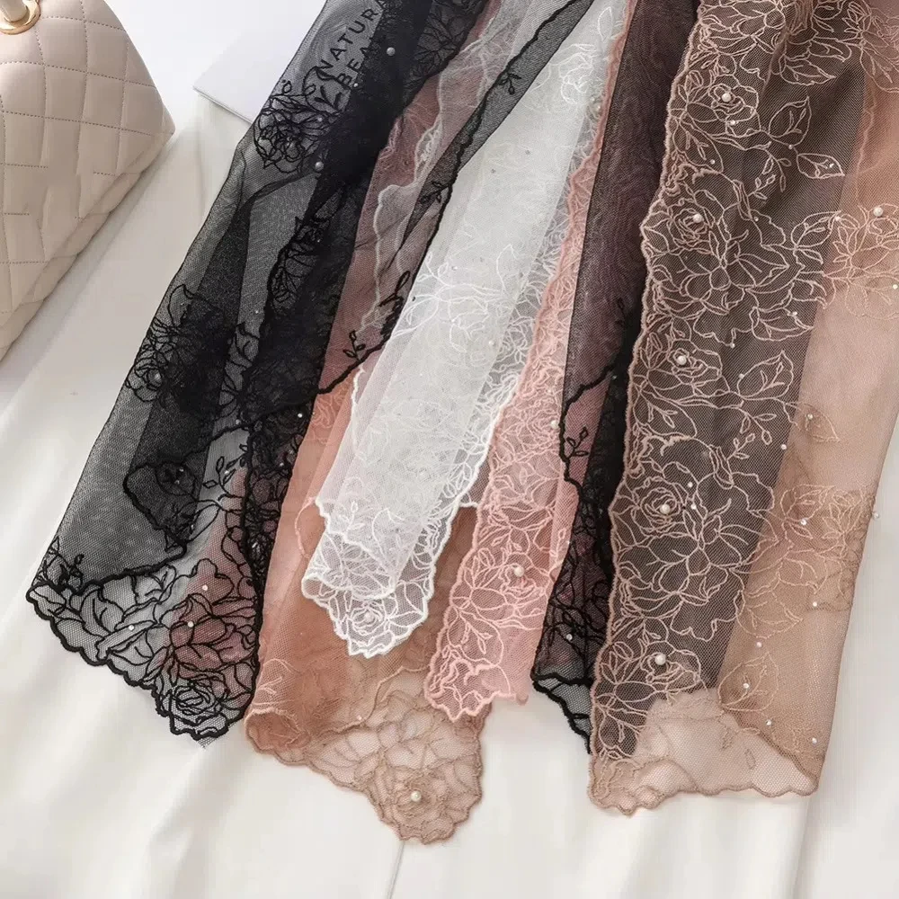 Polyester Embroidered Flower Long Scarf for Women