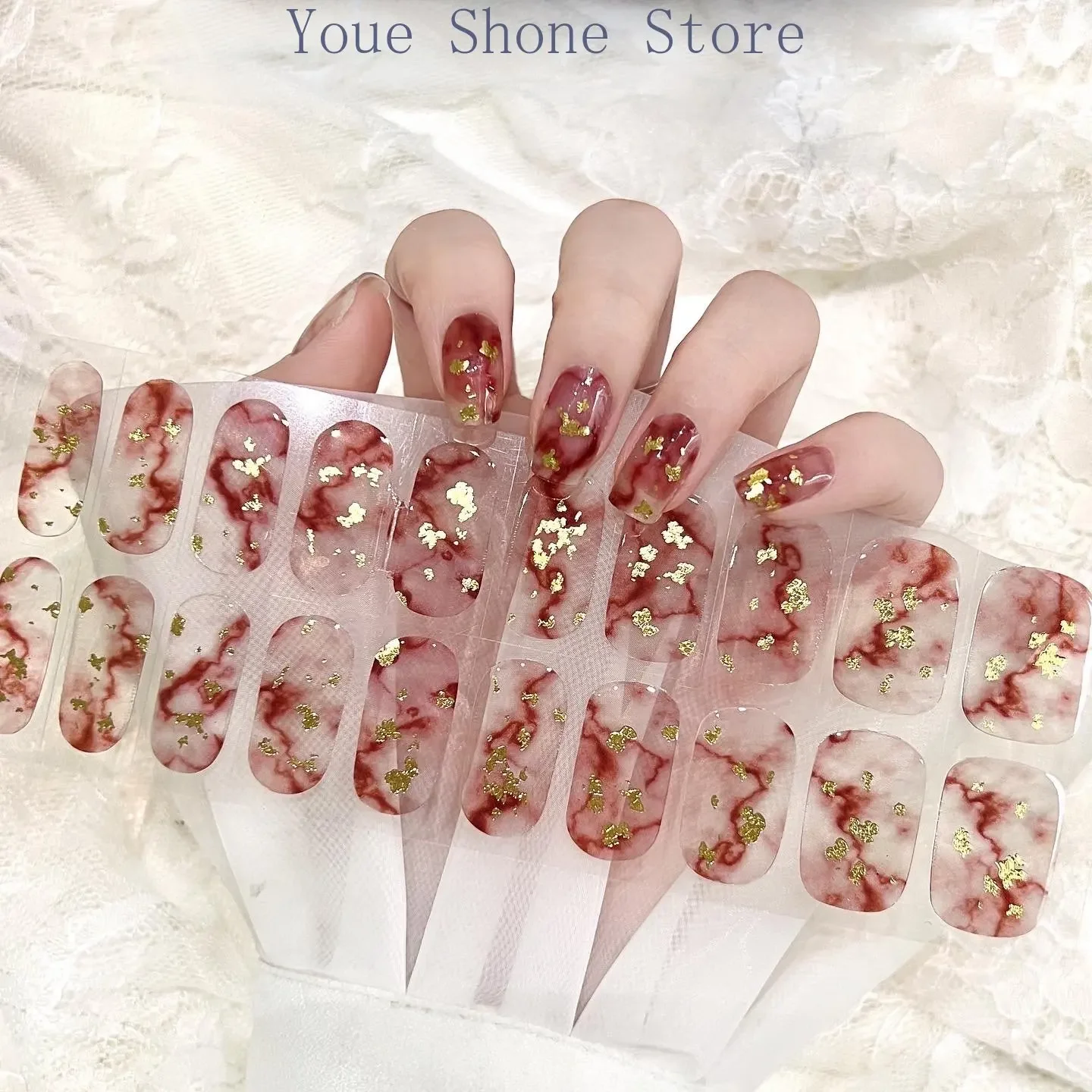 

20 Strips 3D Nail Sticker Decoration DIY Waterproof Nail Wrap Self-adhesive Nail Art Full Curing Non Baked Gel Nails Decoration