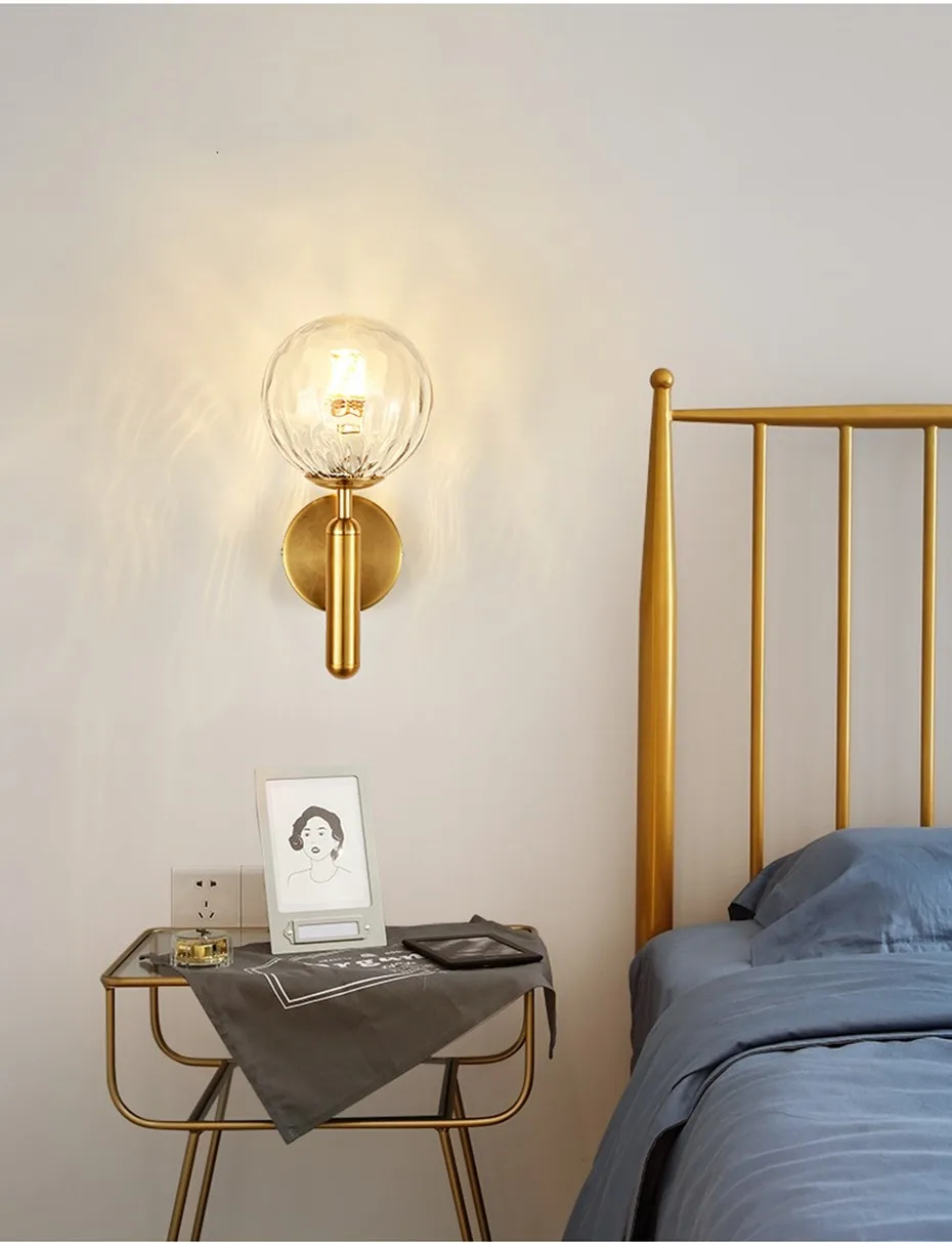 E27 Led Lamp Nordic Wall Lamp Home Decor Night Light Simple Led Wall Light Fixtures Bulb Replaceable Living Room Bedroom Bedside glass wall lights