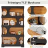 71" Tall Bookcase Set of 2, 4-Tier S-Shaped Bookshelf, Wood Decorative Storage Shelving, Modern Freestanding Display Shelves 5