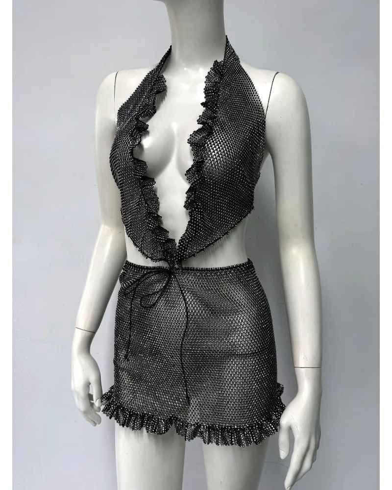 sparkling fabric detail on mini dress