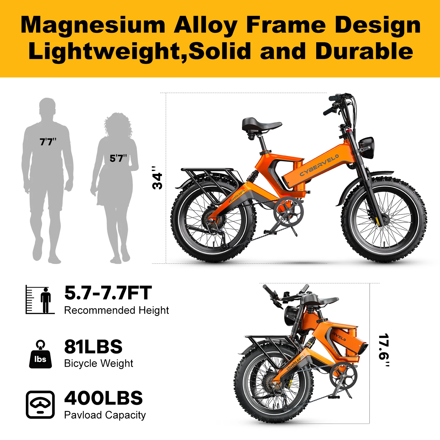 1000W (Peak 2000W) Fat Tire Folding Electric Bike – 20" x 4.0” Tires, 35MPH, 100-Mile Range, 48V 25Ah Battery 4