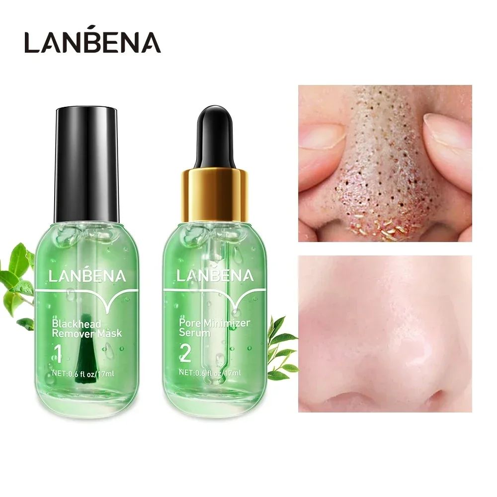 LANBENA Maschera per la rimozione di punti neri + Siero restringente i pori (Passo 1+Passo 2) Trattamento viso per l'acne 17 ml - immagine 2