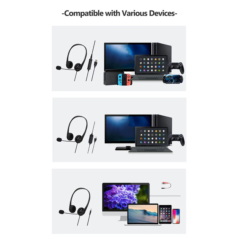 유선 PC 헤드폰, 범용 USB 노트북 헤드셋, 노이즈 캔슬링 마이크 포함, 채팅 네트워크 교육 화상 회의용, 3.5mm