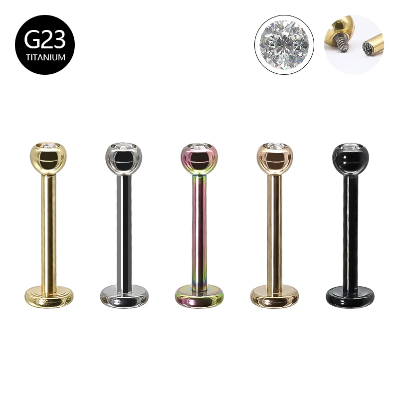 16G G23 Titanium Piercing Labret Stud Monroe Lip Ring Internally Threaded Crystal Cartilage Tragus Helix Conch Earring For Women