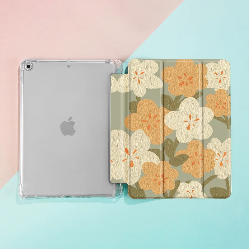 Floral Tablet Case with Pencil Holder and Sleep/Wake Feature