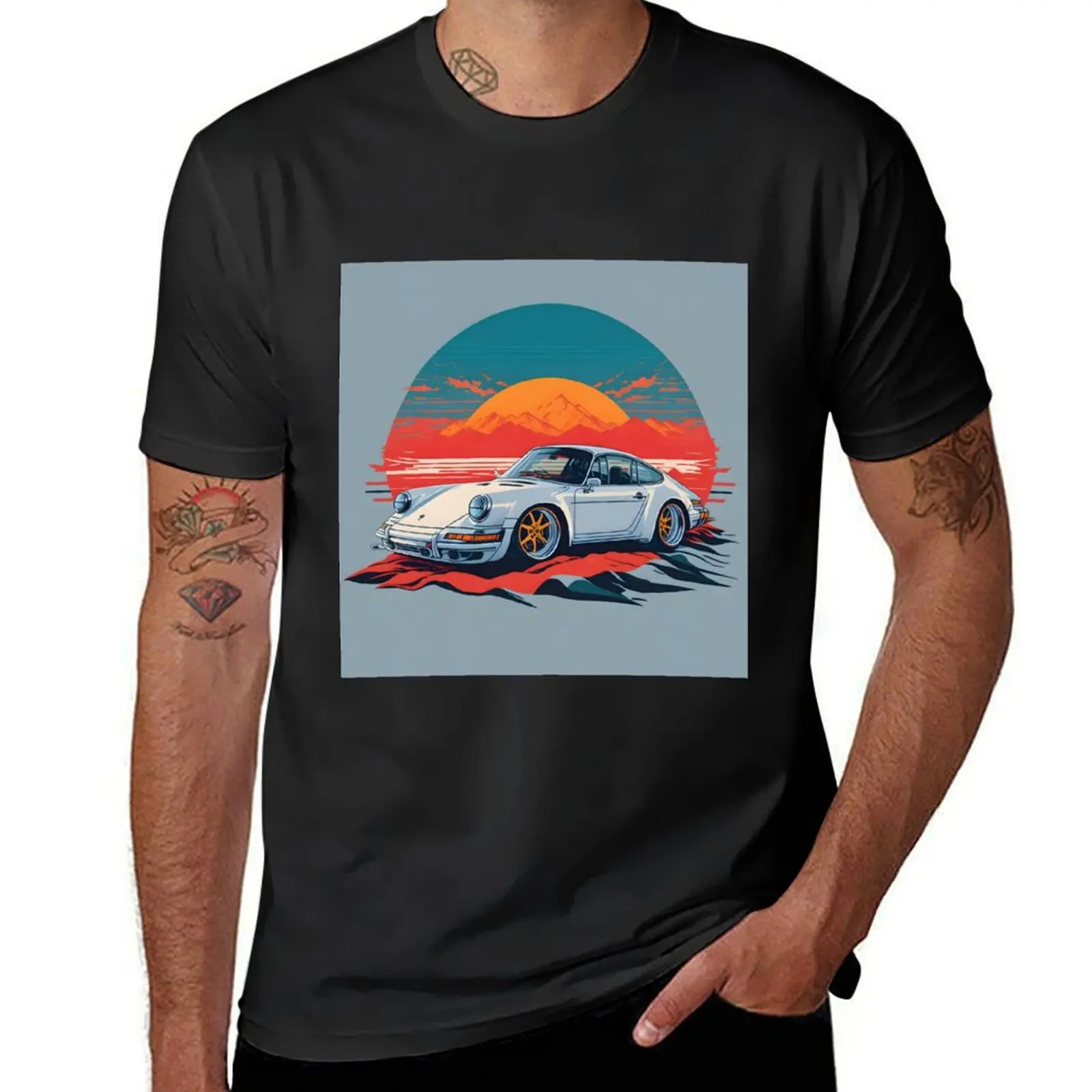 

Sunset Elegance: Vintage Iconic German Sports Car in Retro Splendor T-Shirt Short sleeve tee plus size tops mens t shirt