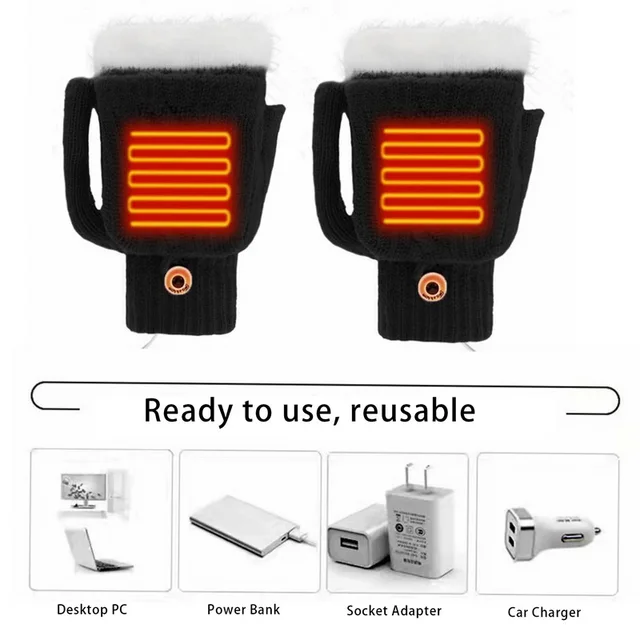 Téli Usb Fűtött Kesztyű Meleg Termikus Öt Ujja Érintőképernyő Fűtőpárnák Férfiak - Image 6
