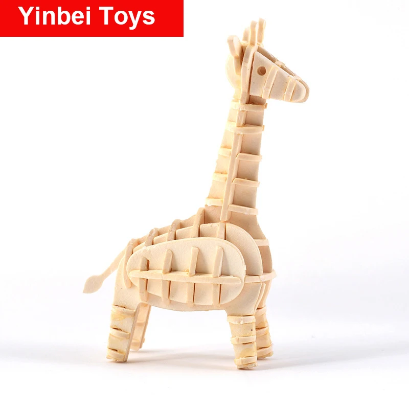 Деревянный пазл с жирафом для мальчиков и девочек подарок 3D игрушки сделай сам