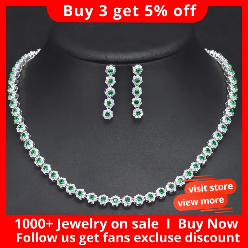 Bridal Jewelry Sets BeaQueen Elegant Green Crystal and CZ Stone Costume Earrings Necklace Jewelry Sets for Women Wedding Party Accessories JS110 bridal jewelry sets crystal jewelry sets