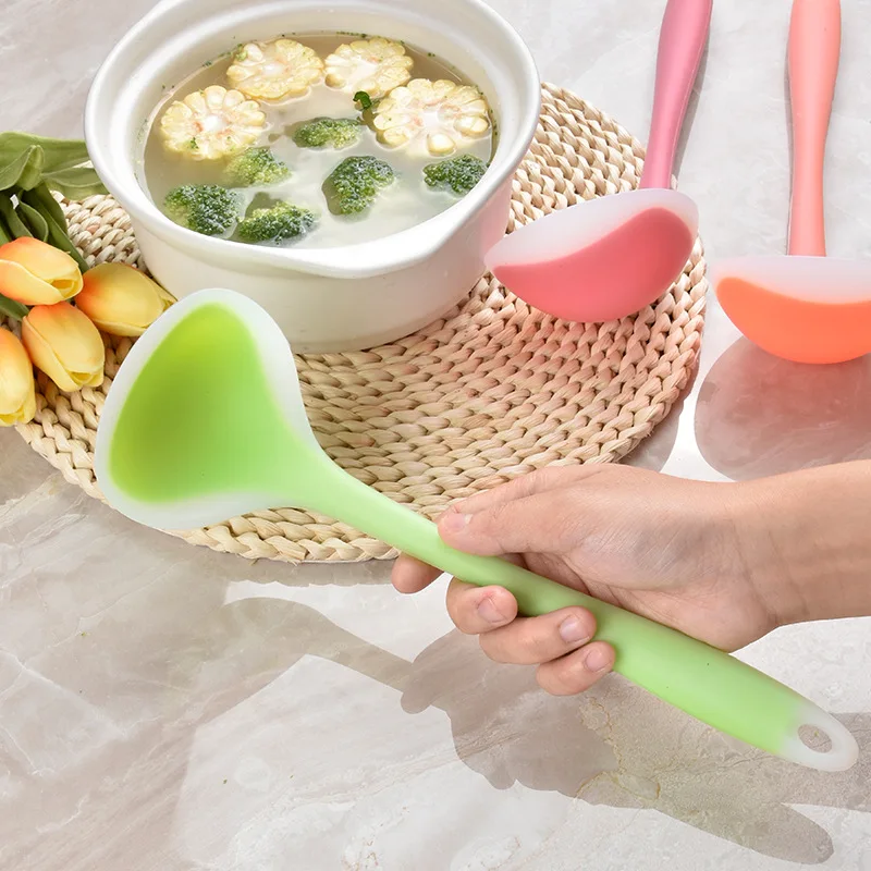 29cm Silicone Ladle Soup Spoon Long Handle Porridge Spoon Rice Ladle Heat Resistant Round Scoop Kitchen Supplies Cooking Tool
