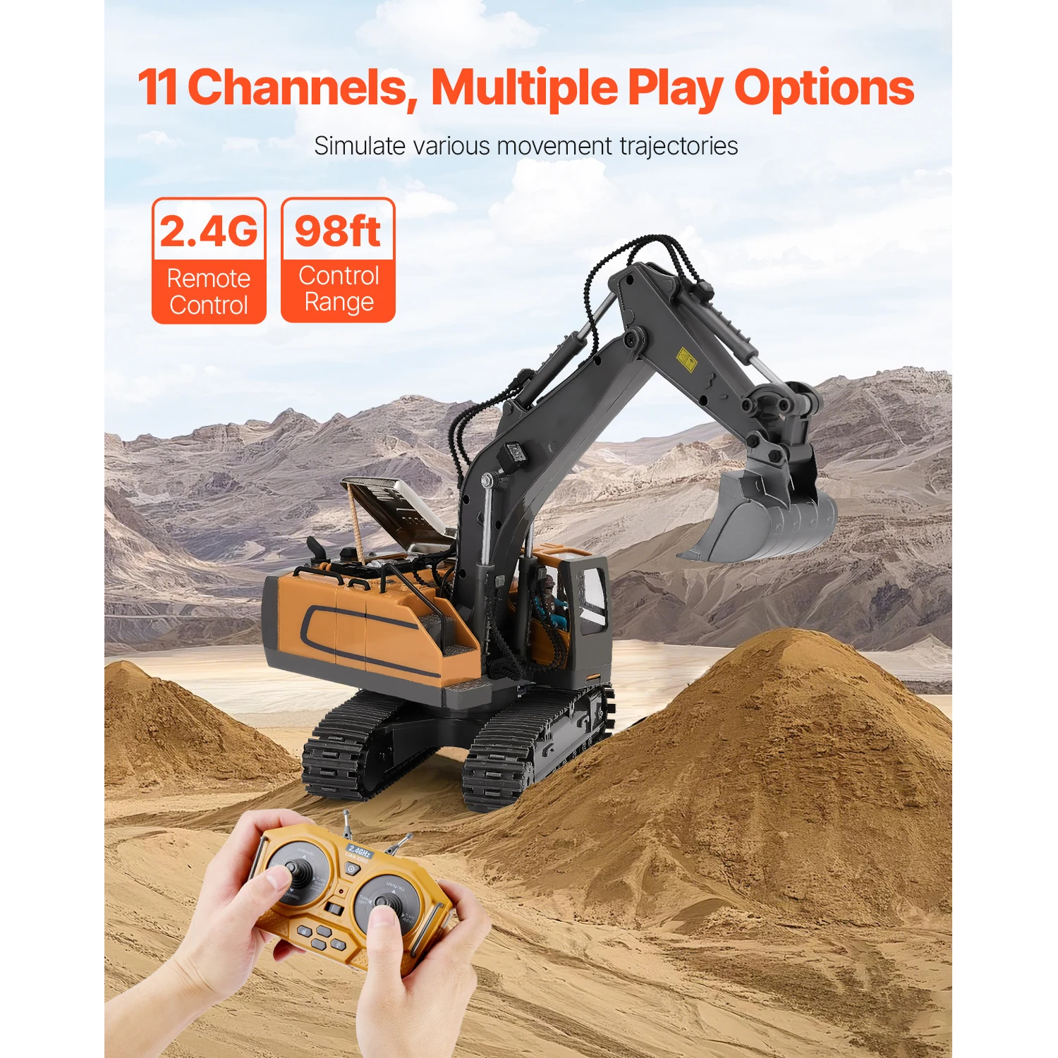 SucceBuy 2.4G Rc Excavator 1:20 Scale with Sounds Construction Vehicles Remote Control Car Digger Toys for Kids Boys Gifts
