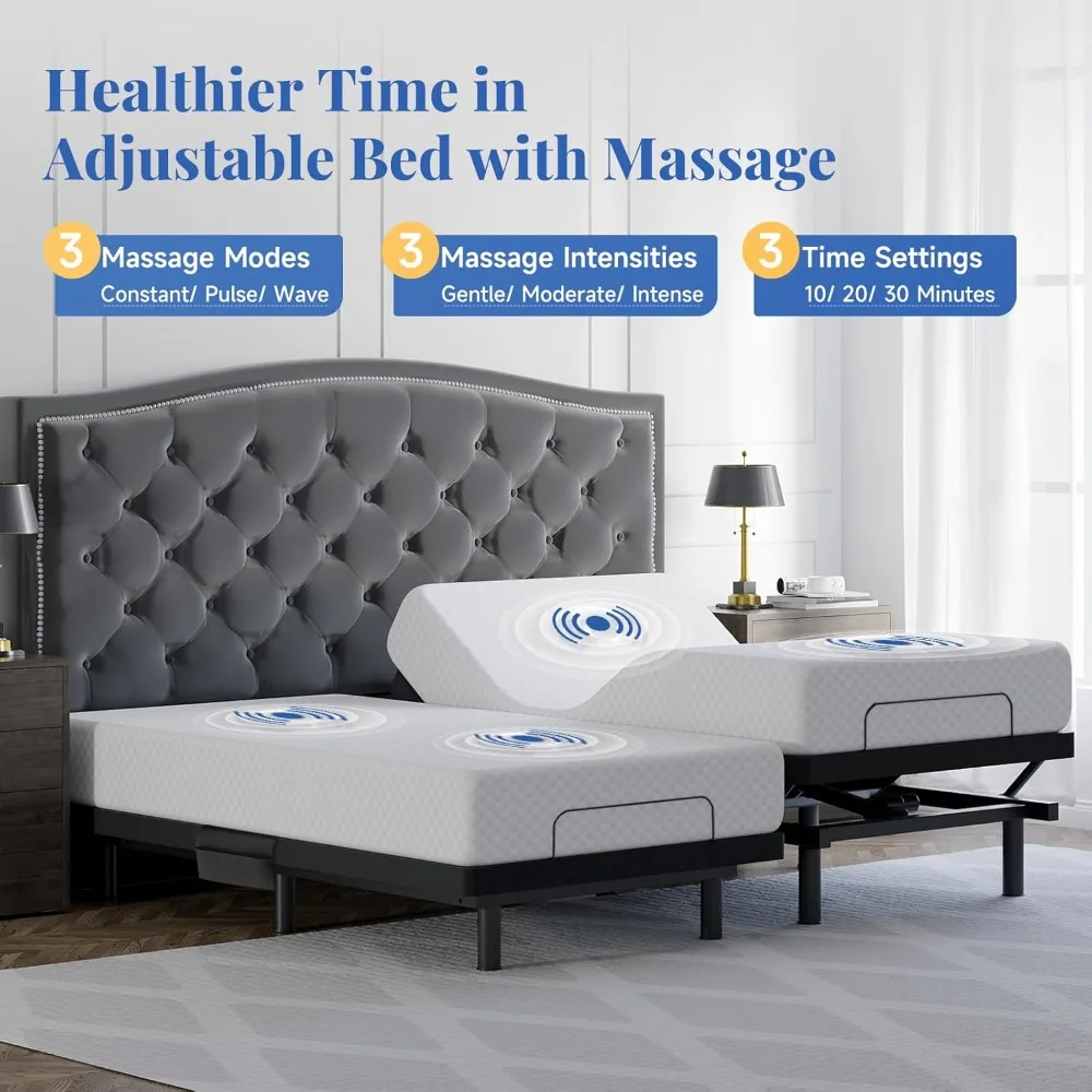 Adjustable Bed Frame Split King Size with Remote & Massage  Syncable Electric Beds Bases Zero Gravity Dual 2