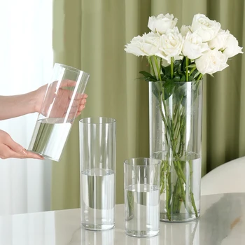 Vaso da fiori in acrilico trasparente con cilindro, infrangibile, vasi alti e grandi in plastica per centrotavola nuziali, arredamento idroponico 1