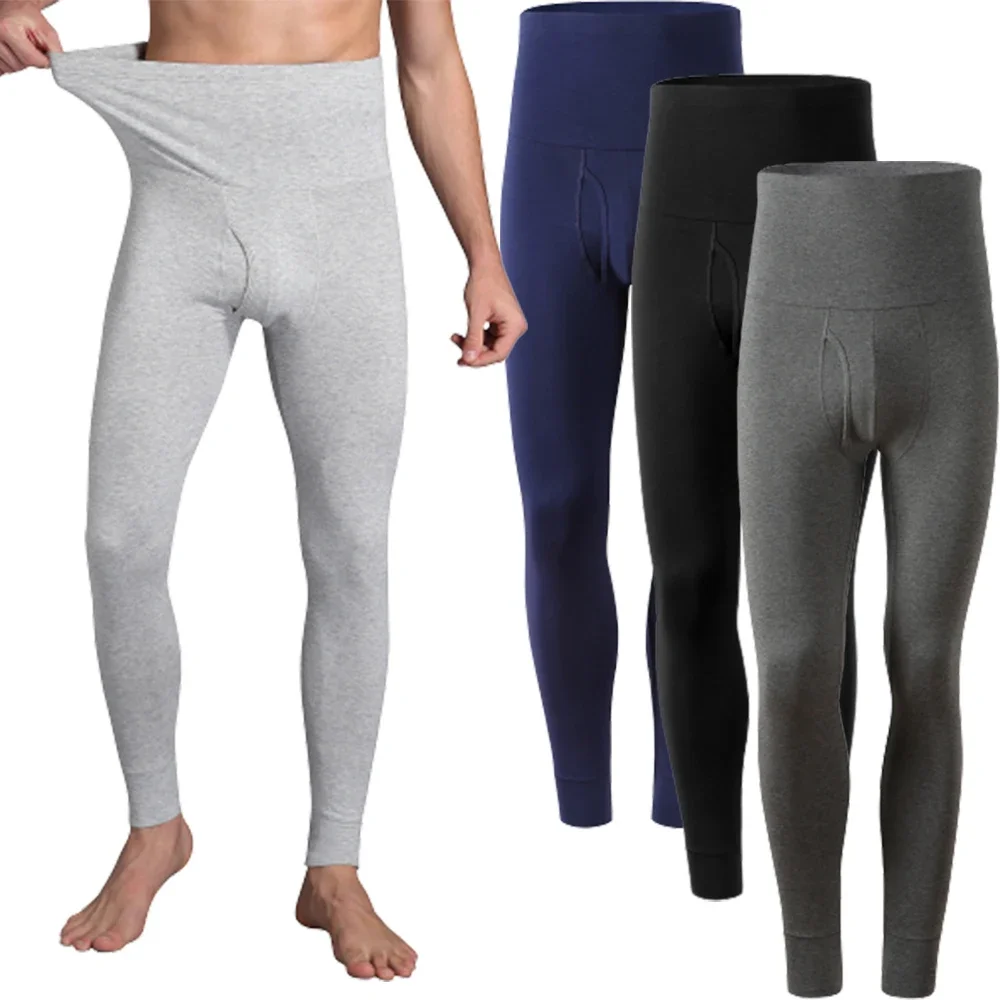 Winter Men Warm Cotton Leggings Underwear Tight Black Gray Thermal Long Johns Plus Size Warm Sleep Bottom Man Thermal Long John