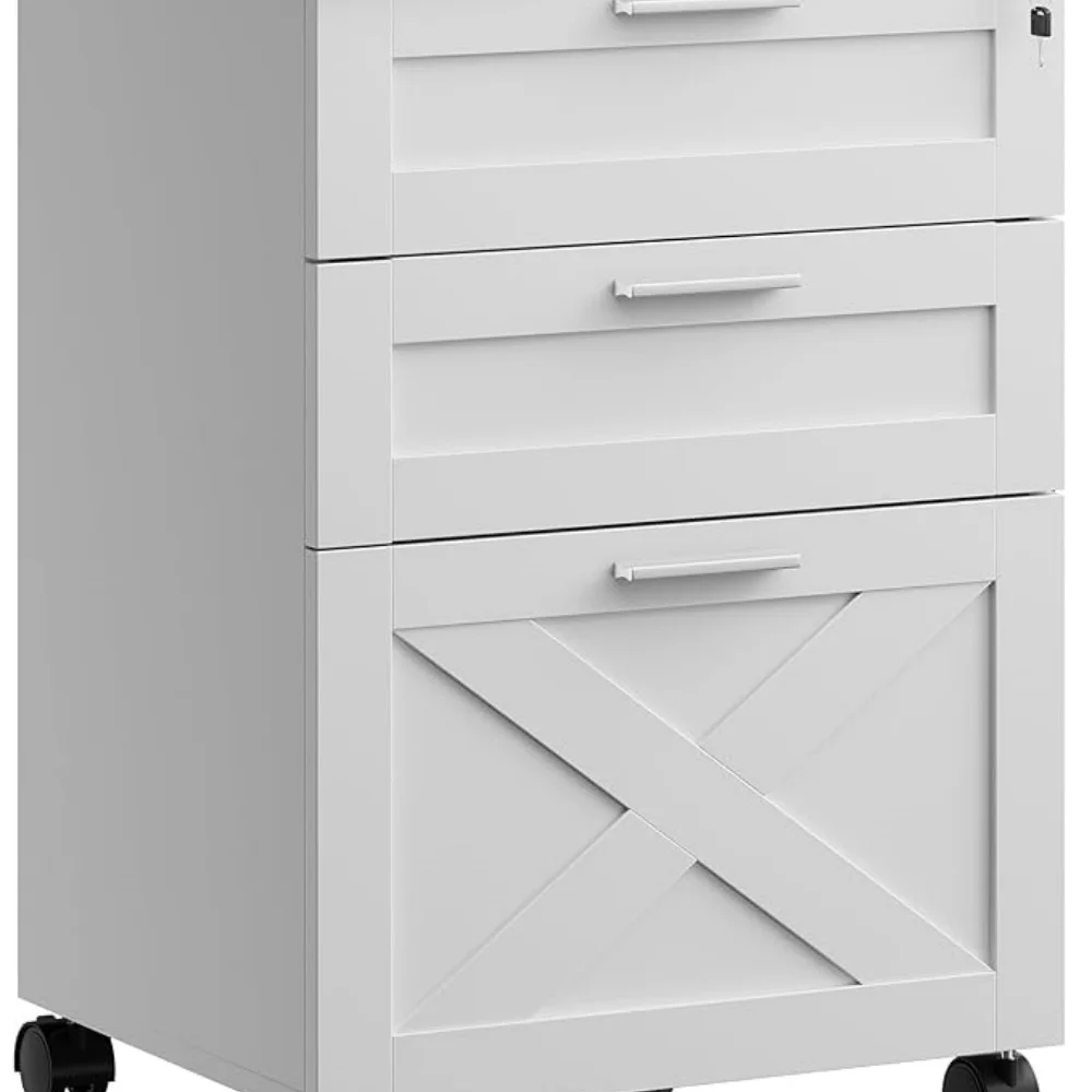 3-Schubladen-Aktenschrank mit Schloss, Weißer Holz-Aktenschrank, Mobiler Unter-Schreibtisch-Rollschrank für Zuhause und Büro – Detail 8