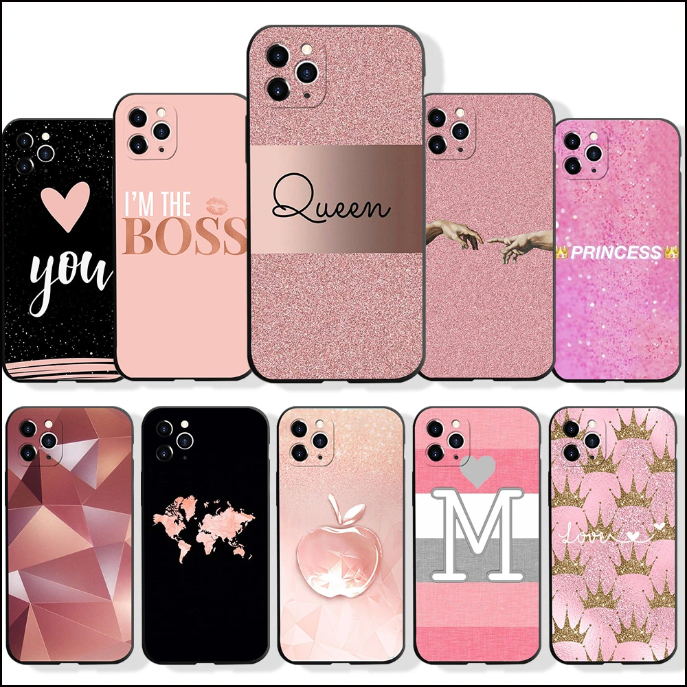 Rose Gold Pink Princess Queen Phone Case For Iphone 13 12 11 Pro Max Xs Max Xr X 7 8 Plus 12 Mini Se Silicone Black Cover Aliexpress