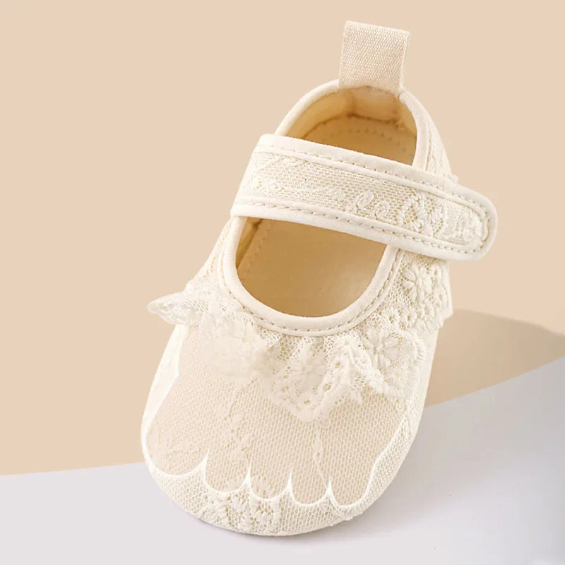 Beige Lace Soft-soled Toddler Shoes for Girls