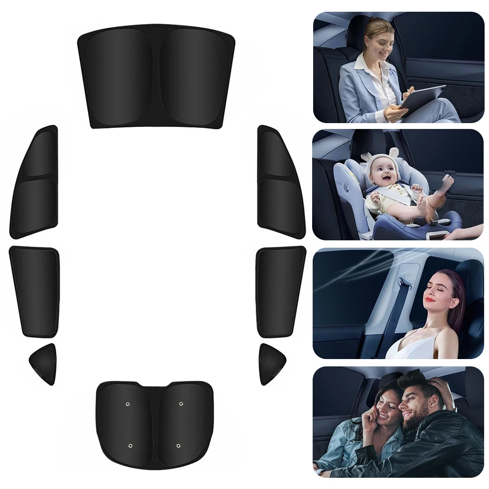 8Pcs/Set Car Windows Sun Shade UV Protection Total Blackout Sun Visors Auto Sun Shade for Tesla Model Y 2020-2024 All Windows