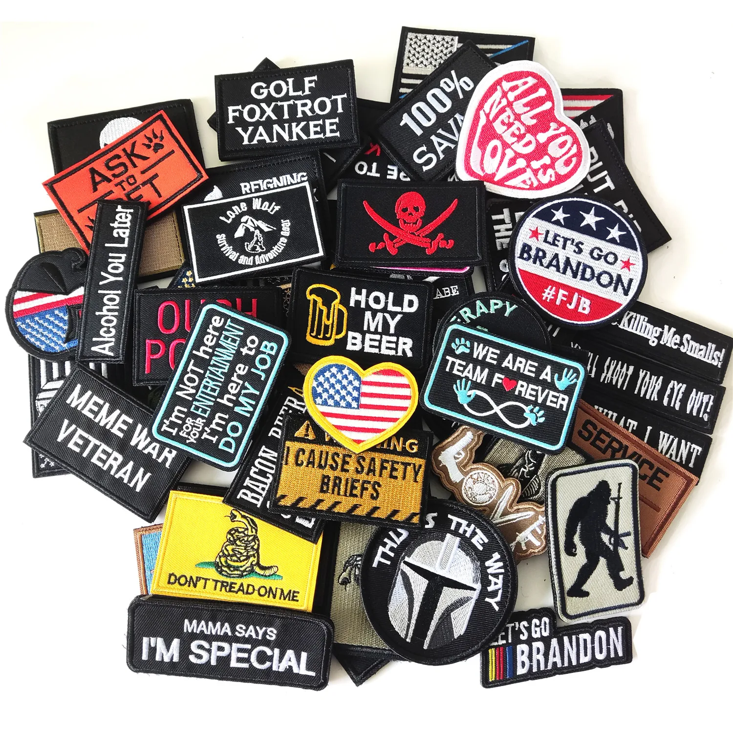 Hook and Loop Embroidered Tactical Patches, Armband Badges, Emblem Badges, DIY Clothes Label, 12 PCs/Pack