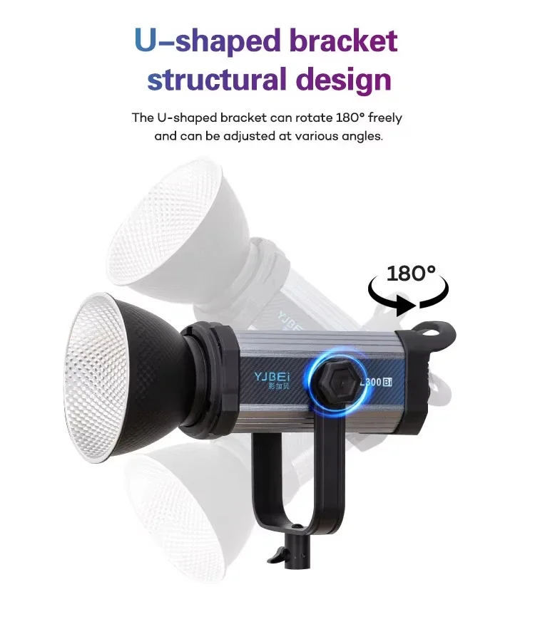 YJBEI CL300Bi 300W Highlight LED Bowens Mount Photography Light for Live Streami